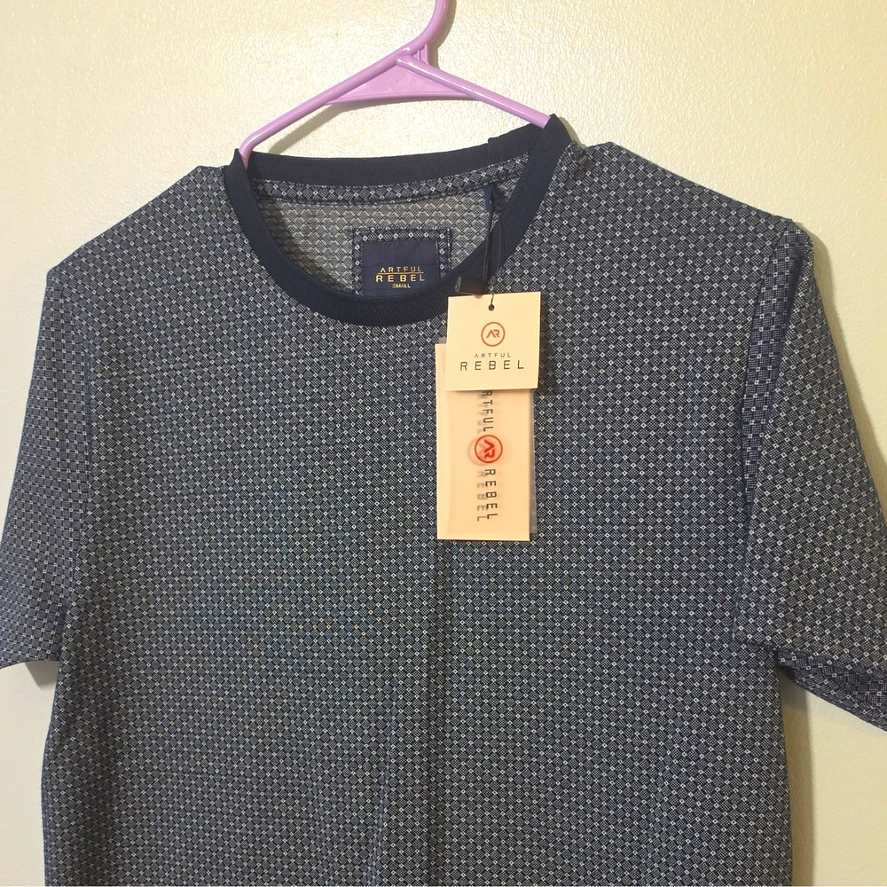 Artful Rebel Men's Cotton/Poly Knit Logo Blue Geometric Crew Neck Tee S #151